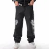 Försäljning Stripe Denim Jeans Loose Hip Hop Jeans Men Tryckta Hiphop Hip-hop broderad skalle tillströmning av casual skateboard 211011