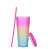 The latest 24OZ double-layer plastic coffee mug, rainbow gradient frosted style water cup, support custom logo