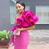 Fuchisa gewaad plus size size jurk zeemeermin ruches ruches bloemen appliques kralen pailletten lace prom jurken aso ebi feestjurken