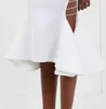 Frauen Rock aushöhlen unregelmäßige weiße hohe Taille Röcke S Asymmetrie Sexy All Match lange Mode 210524