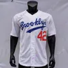 Jackie Robinson Jersey Vintage 1955 Cream White Grey Blue Black Fashion Hall Of Fame 50th 1st WS Patch Size S-3XL