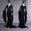 Morticia Addam 할로윈 마녀 유령 의상 고딕 양식의 바닥 열차 드레스 뱀파이어 빈티지 레이싱 가운 가운 여성 플러스 사이즈 Y0903