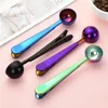 NEWNEW Stainless Steel Coffee Measuring Spoon With Bag Seal Clip Multifunction Jelly Ice Cream Fruit Scoop Spoon Kitchen Accessories RRD8933