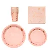 78 pz/set Rosa Lamina D'oro Dots Stoviglie Tovagliolo di Carta Piatto Tazza Set Usa E Getta Per Adulti Festa di Compleanno Decorazione di Nozze Stoviglie 210925