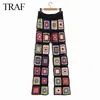 TRAF Women's Clothes Pants Handmade Crochet Sexy Hollow Out Black Square Motif 4 Season Women Special 211124