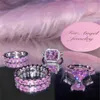 2021 neue Luxus Persönlichkeit Echte Rosa Verlobungsring Set Damen Ring Ewige Damen Party Geschenk Schmuck X0715