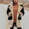 Femmes Hiver Vintage Léopard Imprimé Patchwork Veste En Peluche Élégant Fausse Fourrure Manteaux Casual Col Rabattu Lâche Outwear Pardessus 210619