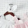 Été mignon coton barboteuse bandeau deux pièces enfants broderie dentelle combinaison bébé vêtements 210417