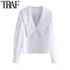 TRAF Женщины сладкие моды с украшенными отделкой Свободные блузки Урожай с длинным рукавом кнопки женские рубашки шикарные вершины 210415