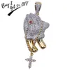 TOPGRILLZ Hip Hop Brass Gold Color Iced Out Micro Pave CZ Praying Hands Cross Pendant Necklace Charm For Men Women Gifts Jewelry X0509
