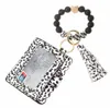 NEWLeather Bracelet Wallet Keychain Party Favor Tassels Bangle Key Ring Holder Card Bag Silicone Beaded Wristlet Keychains RRB12075