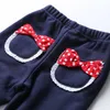 Vinter 3 4-10 år Barn Solid Färg Svart Navy Blue Cat Bow Dot Lace Tjockning Plus Velvet Byxor För Kids Baby Girls 210701