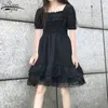 Lolita Stil Kawaii Siyah Mini Elbise Kadın Bahar Gotik Kısa Kadın Harajuku Dantel Parti Bayanlar ES Vestido 13243 210427