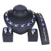Cristaux autrichiens ensembles de bijoux de mariée couleur or bleu Dubai ensembles de bijoux pour femmes collier Bracelet boucles d'oreilles anneau de mariée H1022