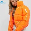 Custom Fashion Winter Patent Leather Bubble Coat Women Zipper Waterproof Cotton Padded Red Puffer Womens Jackets 2021 Women's