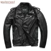 Klasyczne Kurtki motocyklowe Kurtki Męskie Skórzane Kurtka 100% Naturalna Towshide Gruba Moto Jacket Winter Sleeve 61-67cm 6XL M192 211101