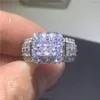 Anel de quadra do vintage 925 Sterling Silver Square Diamante CZ promessa de noivado anéis de banda de casamento para mulheres jóias nupciais
