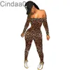 Tute da donna Designer Slim Sexy con spalle scoperte Modello d'amore Lettere Leopardo stampato Colletto con una parola Pagliaccetti attillati da donna 12 colori