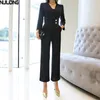 Mode Overalls Lange Seelve Bodys Büro Dame Blazer Strampler Frauen Overalls Elegante Playsuits Hose 210514