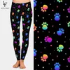 LETSFIND Cute Colorful Dog PAWS Print Plus Size Slim Women Leggings High Waist Fitness Pant Casual Legging for 211204