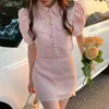 High quality summer Tweed two Piece Set Women Crop Top Jacket Coat + Mini Skirt Sets Female 2 Piece Suits ensemble femme 210730