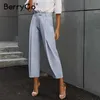 Berrygo Drape Свободные прямые капризы штаны с высокой талией тонкий офис женские брюки досуг повседневная абрикос летом женщины 210915