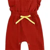 Kids Casual Combsits Solid Colors Square Collar Kombinezon Sznurowanie Ruffler Onesies Infant Toddler Baby Clothes Vetements Bebe 2573 Q2