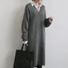 Casual Dresses Korea Early Autumn 2021 Sweater Dress V-neck Knitted Pullover Bottoming Shirt Female Lady