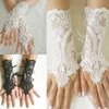 Cinq doigts gants blanc mariage ivoire noir dentelle mariée fille fête sans doigts gant dames fleur Guantes accessoires