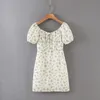 vintage summer beach puff sleeve short mini chic floral print boho A-line Holiday dress vestidos 210415