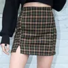 Skirts Womens 2021 Fashion Women High Waist Plaid Mini Skirt With Slits Zipper-Up Back Checked Casual Woman Clothes