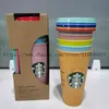 HOT 24OZ Color Change Tumblers Plastic Drinking Juice Cup With Lip And Straw Magic Coffee Mug Costom Starbucks color changing plastic cup H1102