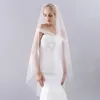 Veli da sposa Semplice velo lungo in tulle a due strati con pettine Studio da sposa Valzer Po Decorazione in cristallo Accessori per modellistica Avorio