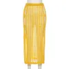 NOVAINSPO Knit See Through Yellow Midi Skirts Midnigt Clubwear Sexy Hollow Out Outfits Baddie Style Women's Party Pencil Skirt X0428