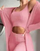 Winter Women 3Pcs Plain Fluffy Suit Set Solid Crop Top & Skinny Pants & Longline Coat Set Femme Home Wear Ladies Clothes 210415