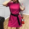 Wiosna i lato Mini Dress z pasem Kobiety Waistband Solid Color Dress Loose Sport Fashion Leisure T-shirt 210508