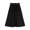 Casual High Waist Kvinnor Skirts Slim Elegant Koreansk stil A-Line Black Lolita Dekorerad Midi Mode Vintage Harajuku Lång kjol 210417