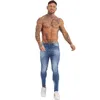 Gingtto magro fita encaixe rasgado grande e alto alongamento azul para homens afligidos cintura elástica mens jeanszm131