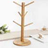 1 Set Tree Shape Wood Coffee Thee Cup Storage Houder Stand Home Keuken Mok Opknoping Display Rack Drinkwaren Plank met 6 Haken 211112