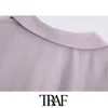 Traf Women Fashion med bågbundna beskurna blusar vintage långärmad knapp-up kvinnliga skjortor blusas chic topps 210415