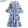 Zevidade Mulheres Vintage Vintage V Pescoço Cópia Floral Praça Casual Midi Vestido Feminino Chique Borboleta Manga Cintura Alta Partido Vestidos DS8179 210603