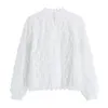 Camicia retrò drappeggiata con volant per donna girocollo elegante coreana manica lunga primavera camicetta maglione donna ins sciolto chic OL top 210417