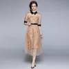 ファッション女性のドレスメッシュウエストバタフライ刺繍ミッドレングススカート夏の高品質の服210520
