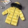 2021 Winter Down Jacket för tjejer Kläder Tjocka Kläder Snöskit Kids Vattentät Utomhus Hooded Coat Teen Boys Parka Real Fur H0910