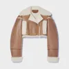 VGH Korean Fashion Patchwork PU Leather Colorblock Jacket For Women Lapel Collar Long Sleeve Zipper Coats Female Winter Clothing 211109