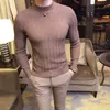 풀오버 남성 스웨터 캐주얼 슬림 니트 탑 스웨터 단색 스웨터 남성의 절반 높이 칼라 스트레치 꽉 줄무늬