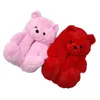 Ours en peluche femmes en peluche pantoufles dessin animé mignon ours maison pantoufle intérieur fourrure fausse fourrure diapositives femme chaussures sandales 2021 Y0406