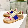 2021 Men Screener leather sneaker Shoes with Web Green Red Stripe Italy Dirty Luxurys Designers Canvas Ace Casual trainers 320