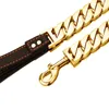 32mm Pet Leash Gold Chain Outdoor Sports Dog Collar Leashes Corgi Bulldog Teddy Pets Collars Supplies270P