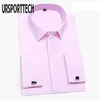 Camicia a maniche lunghe da uomo Primavera Solid Uomo Gemelli francesi Camicia casual Colletto bianco Design Mens Polsino francese Camicie eleganti M-5XL 210528